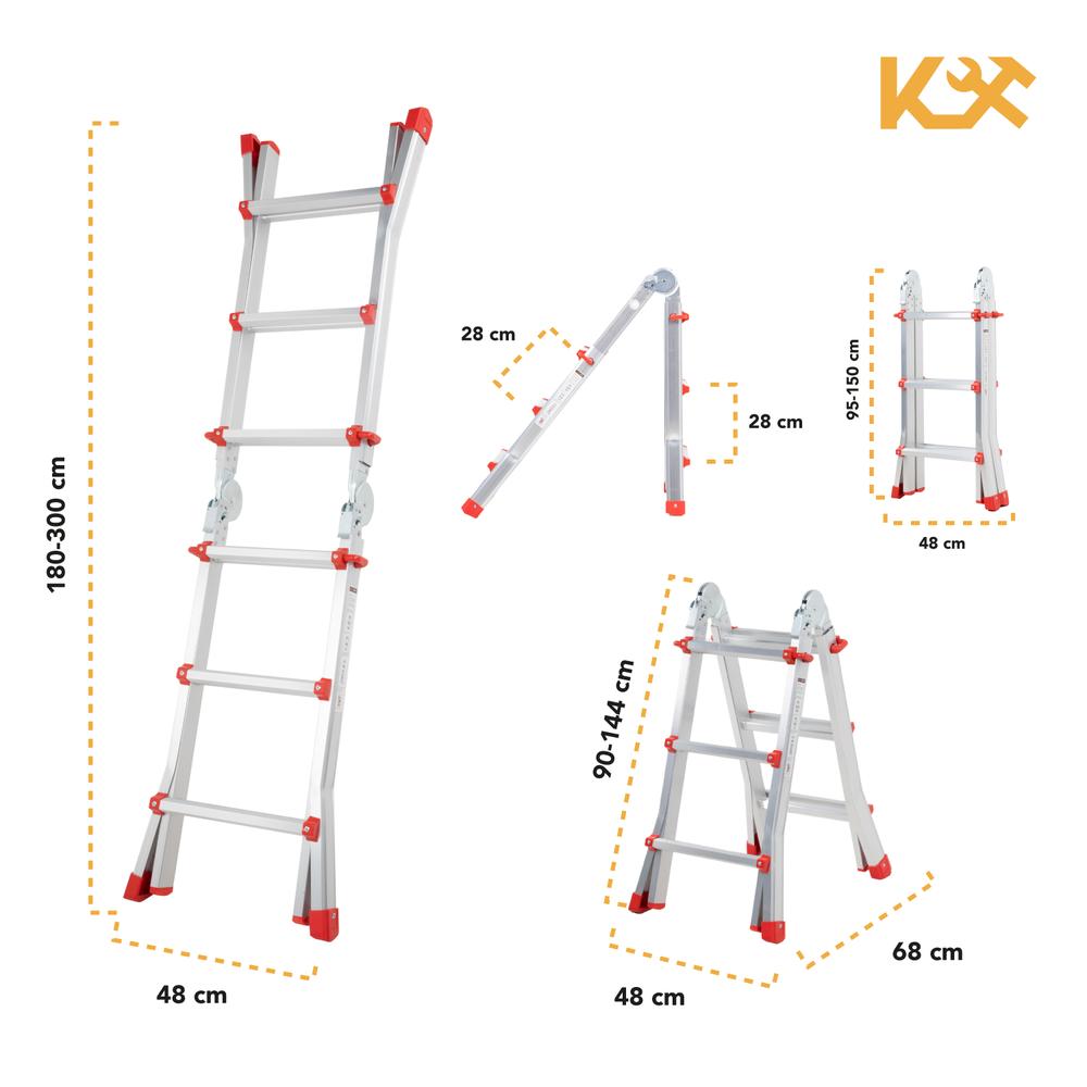 Escalera Plegable De Aluminio 3M Telescopica Multiposiciones