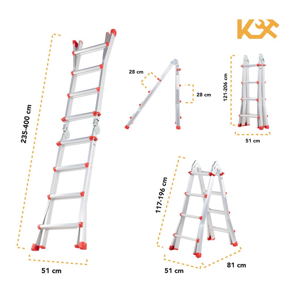 Escalera Plegable De Aluminio 4M Telescopica Multiposiciones