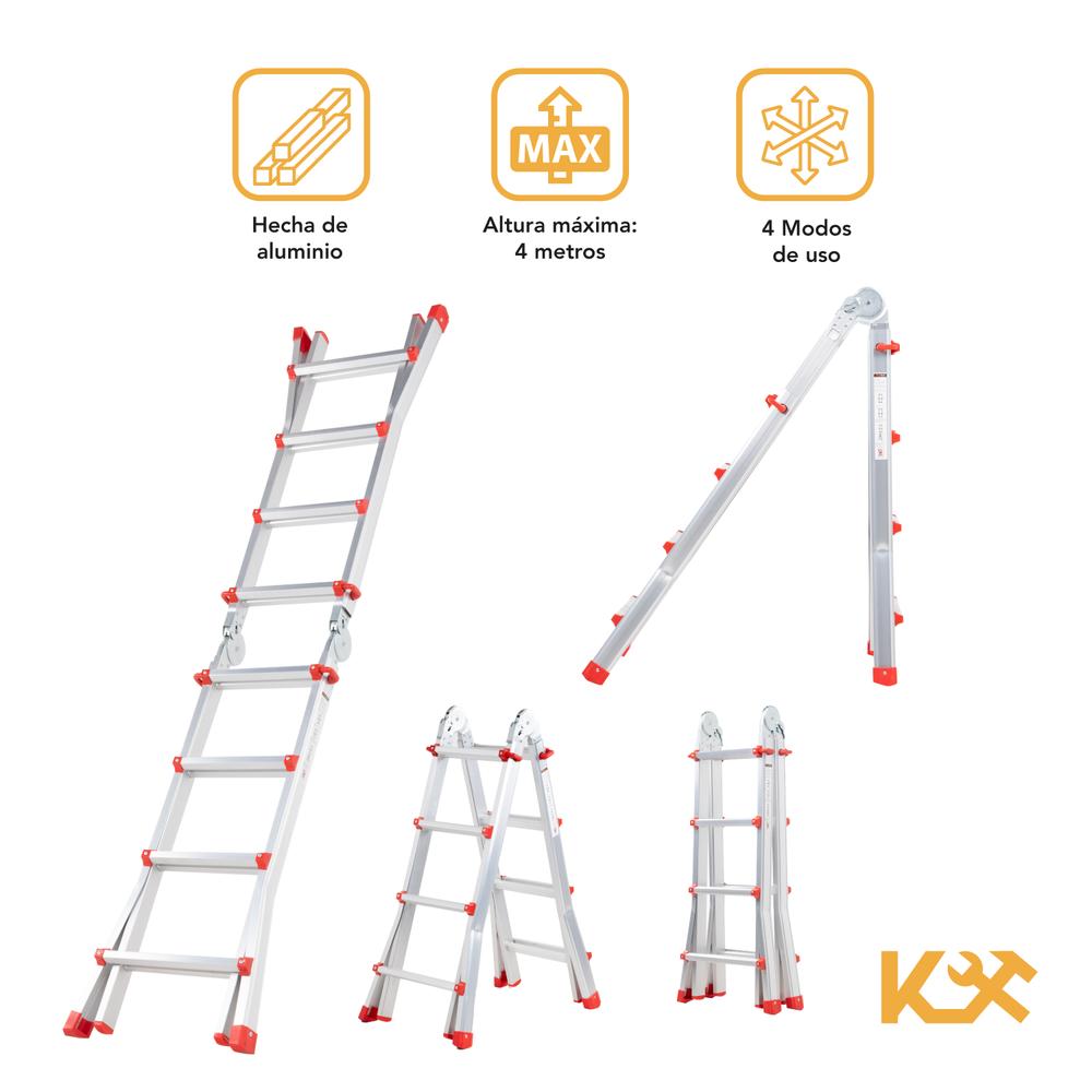 Escalera Plegable De Aluminio 4M Telescopica Multiposiciones