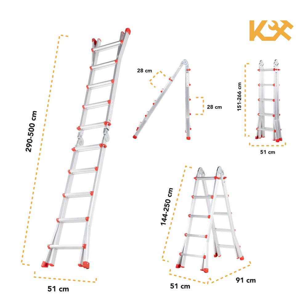 Escalera Plegable De Aluminio 5M Telescopica Multiposiciones