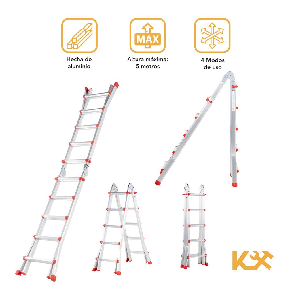 Escalera Plegable De Aluminio 5M Telescopica Multiposiciones