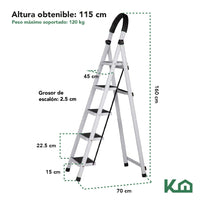 Escalera Tubular Plegable Taburete Acero 5 Escalones RY - M5 KingsHouseKHEP5