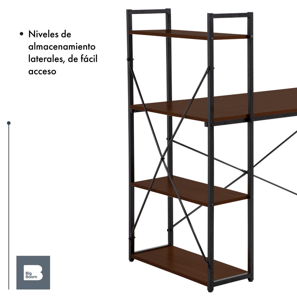 Escritorio Con 3 Repisas Madera Estructura Metal Minimalista