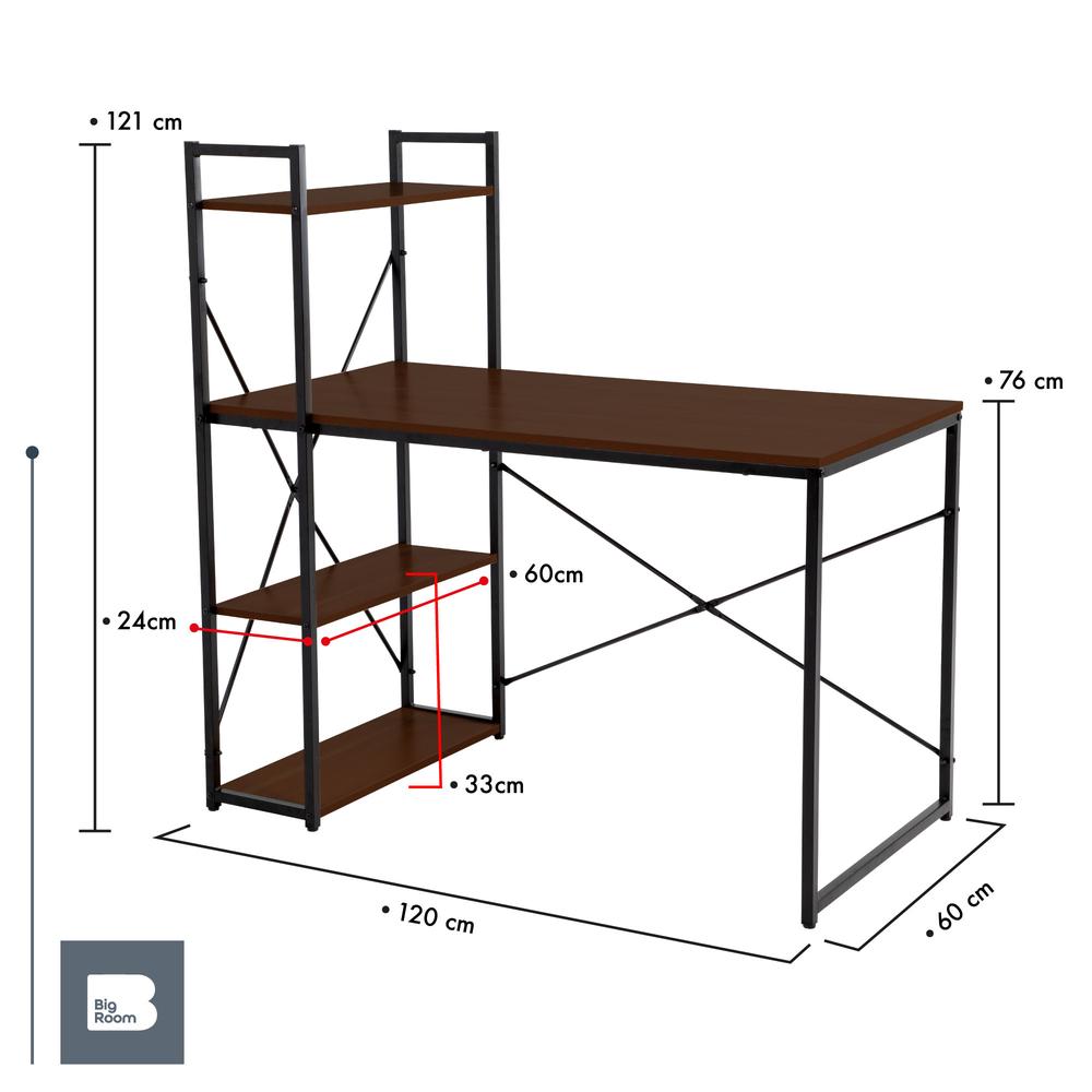 Escritorio Con 3 Repisas Madera Estructura Metal Minimalista