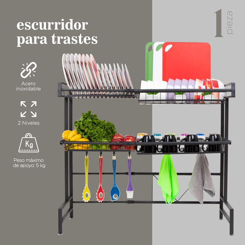 Escurridor De Platos 2 Pisos Acero Inoxidable Para FregaderoCHRACK4