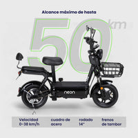 Thumbnail for Bicicleta Eléctrica 350w 38km/h Acero 150 Kg Canastilla 50km