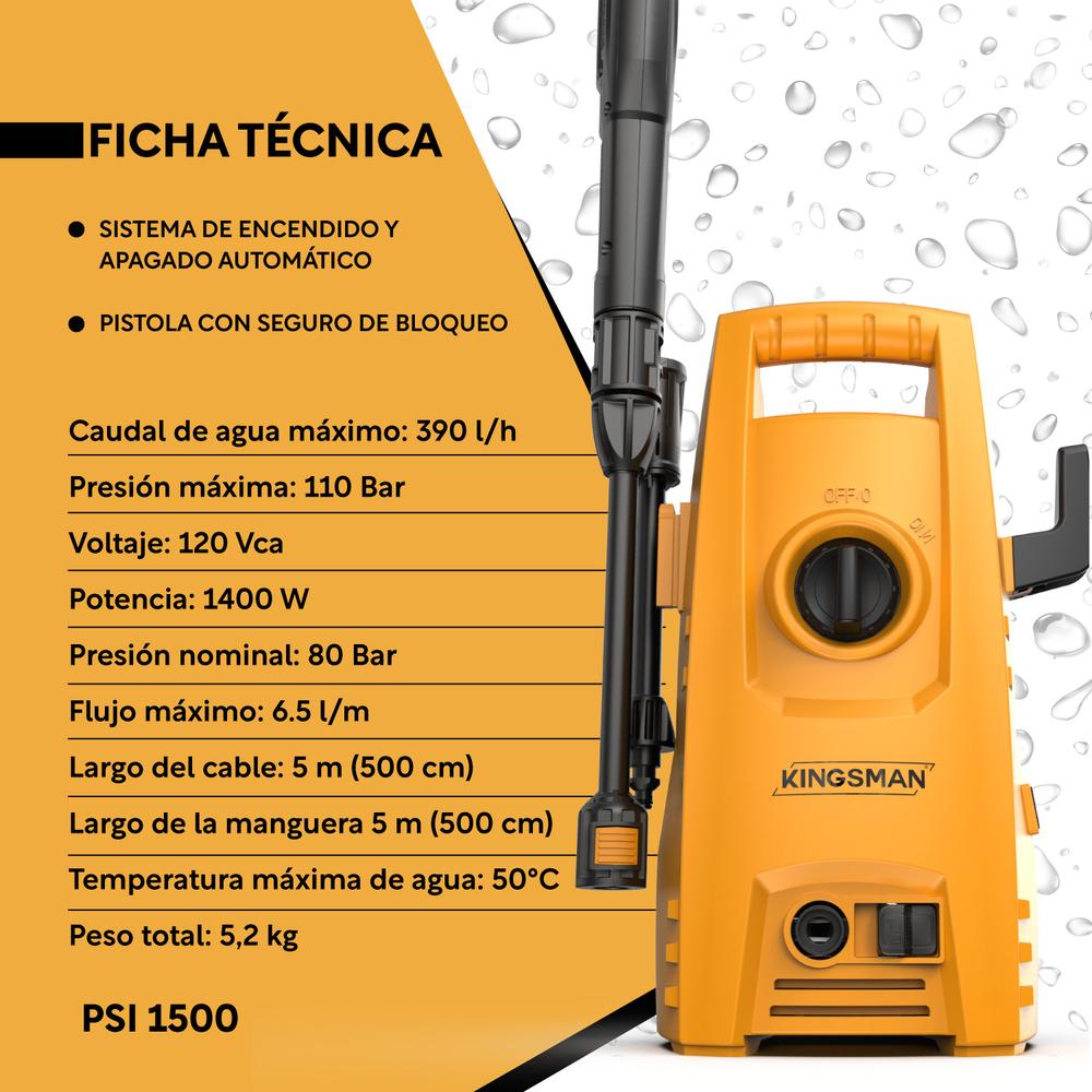 Hidrolavadora Electrica Portatil 1500 Psi 1400w + Accesorios