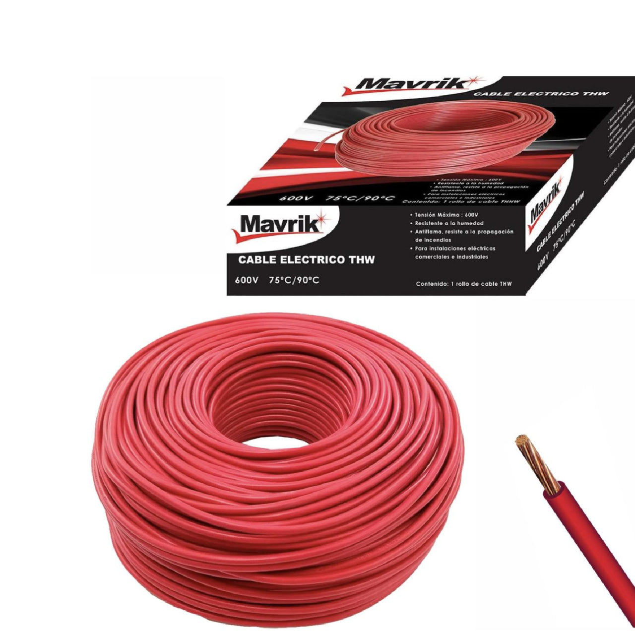 Cable Eléctrico De Cobre 100 Mts Tipo Thw Cal. 10 Rojo Adir