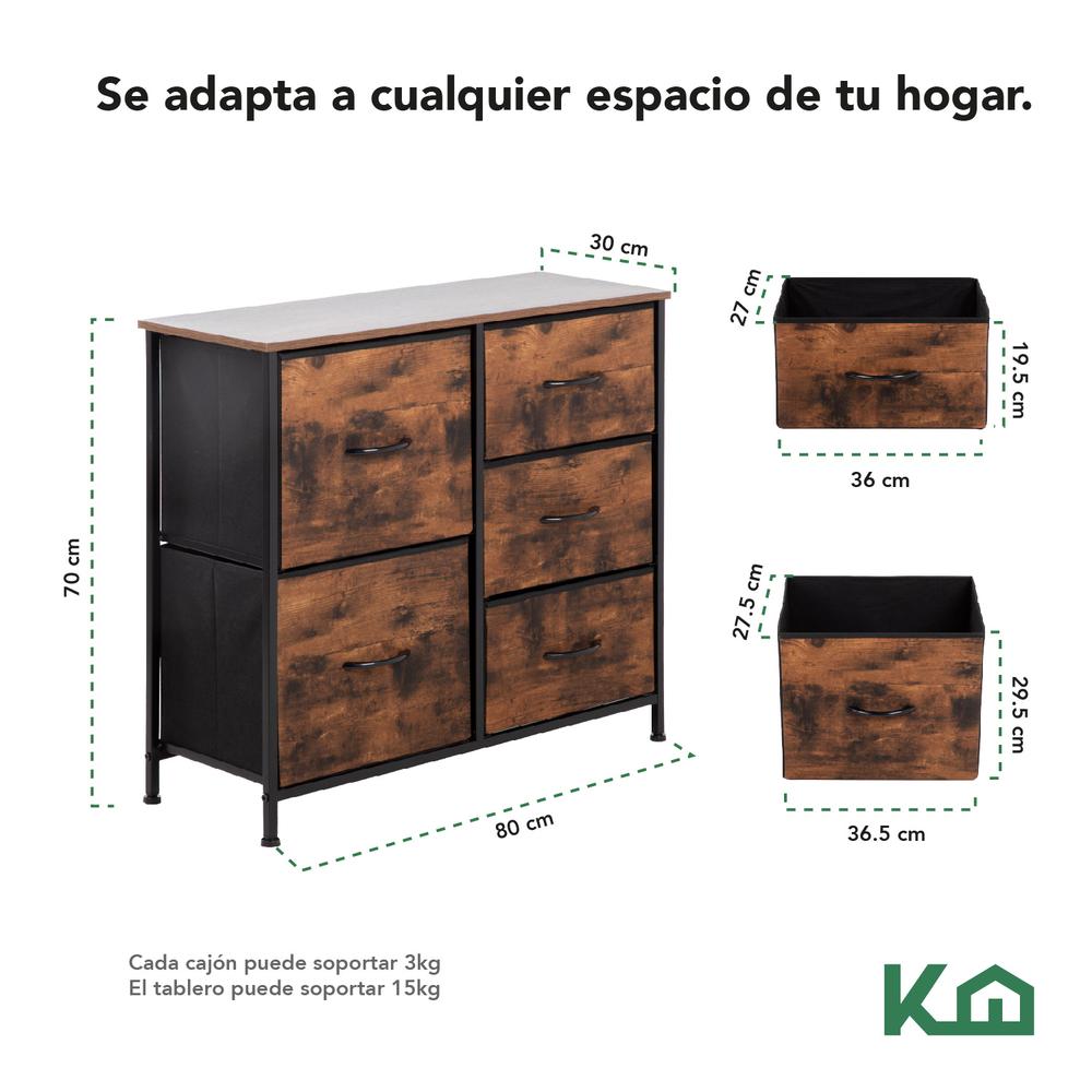 Comoda Cajonera 5 Cajones Mueble Organizador de Tela Madera