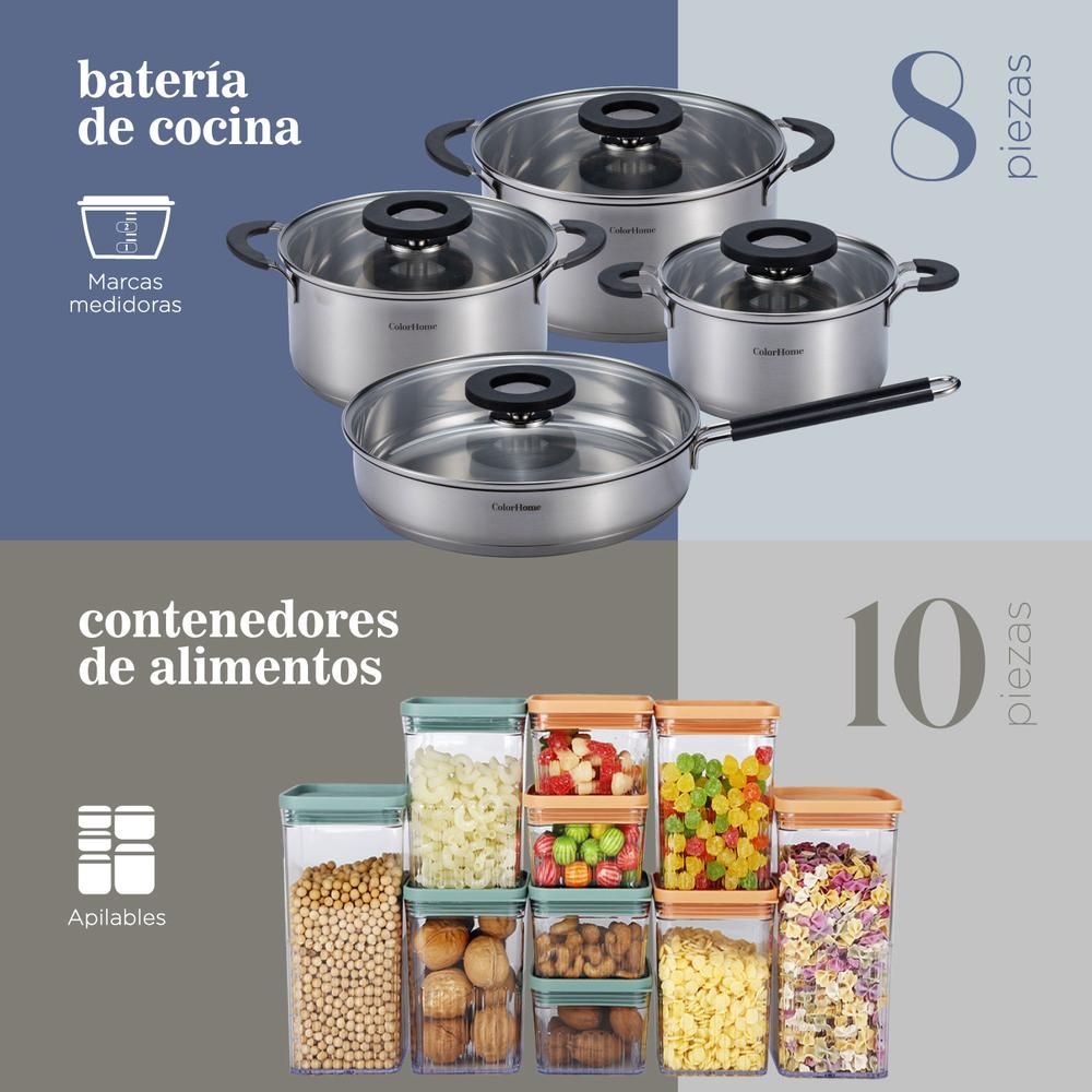 Bateria de Cocina Tricapa Set Contenedores Hermeticos 18pzas