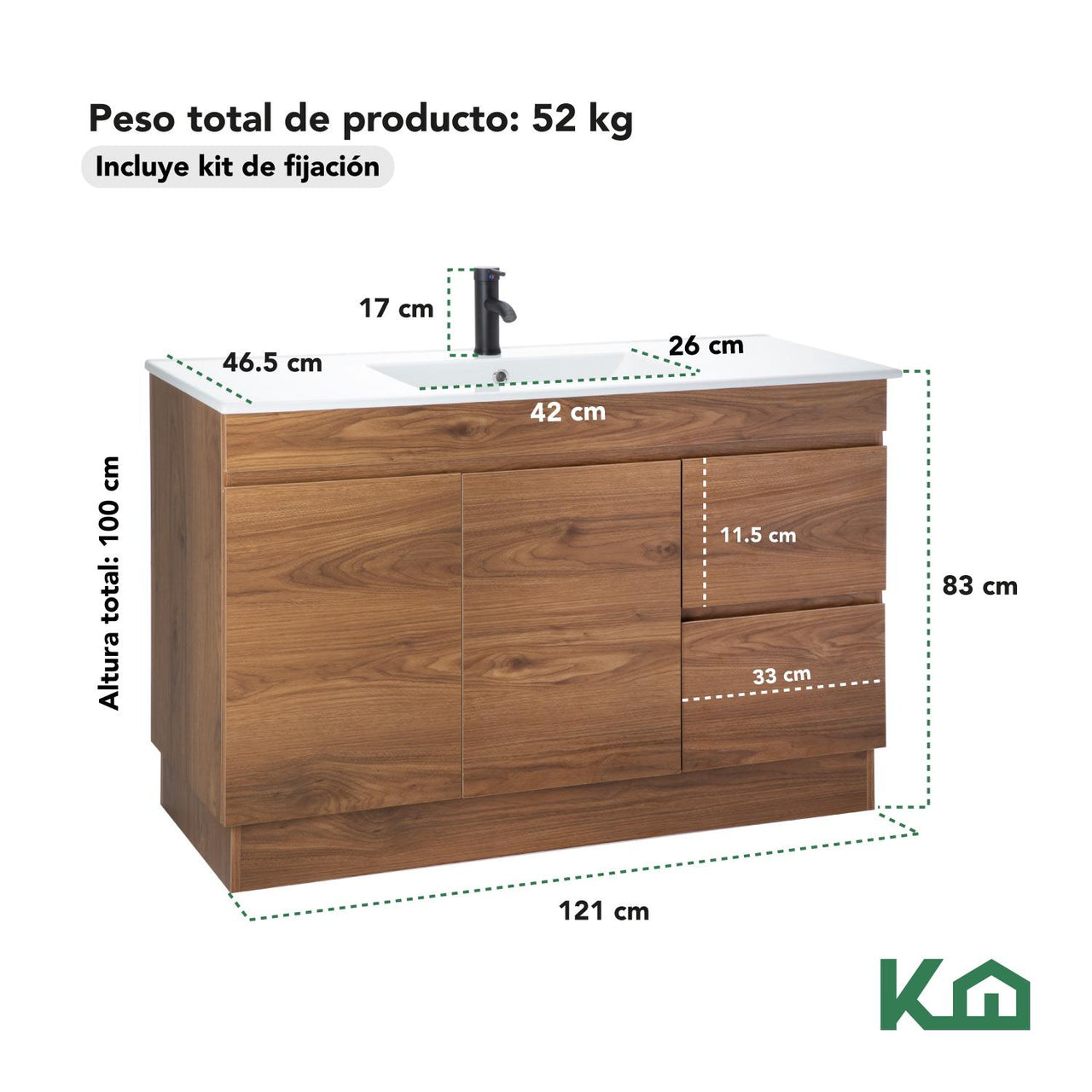 Mueble Gabinete Para Baño Lavamanos Lavabo 2 Cajones Estante