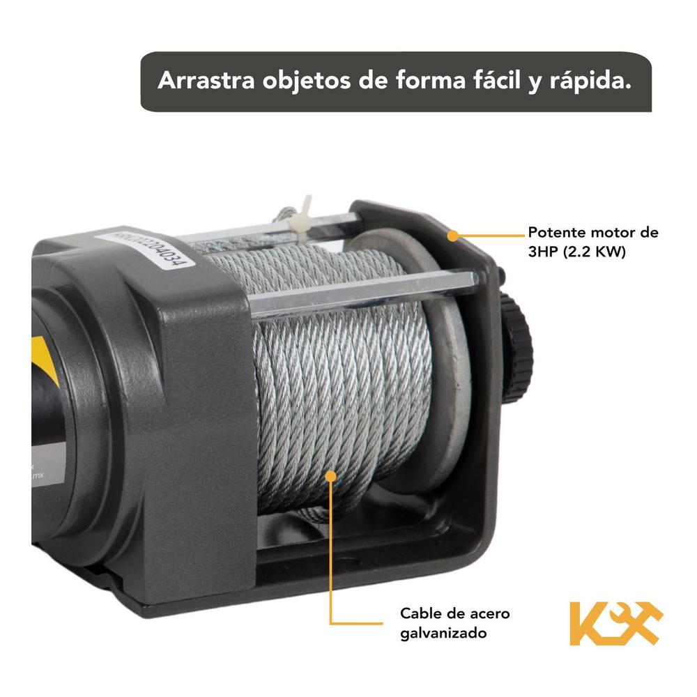 Malacate Winch 12V 2500 Lbs y Cable 14 Metros 1,12 T 5,1MM KDJ-2500H Kingsman