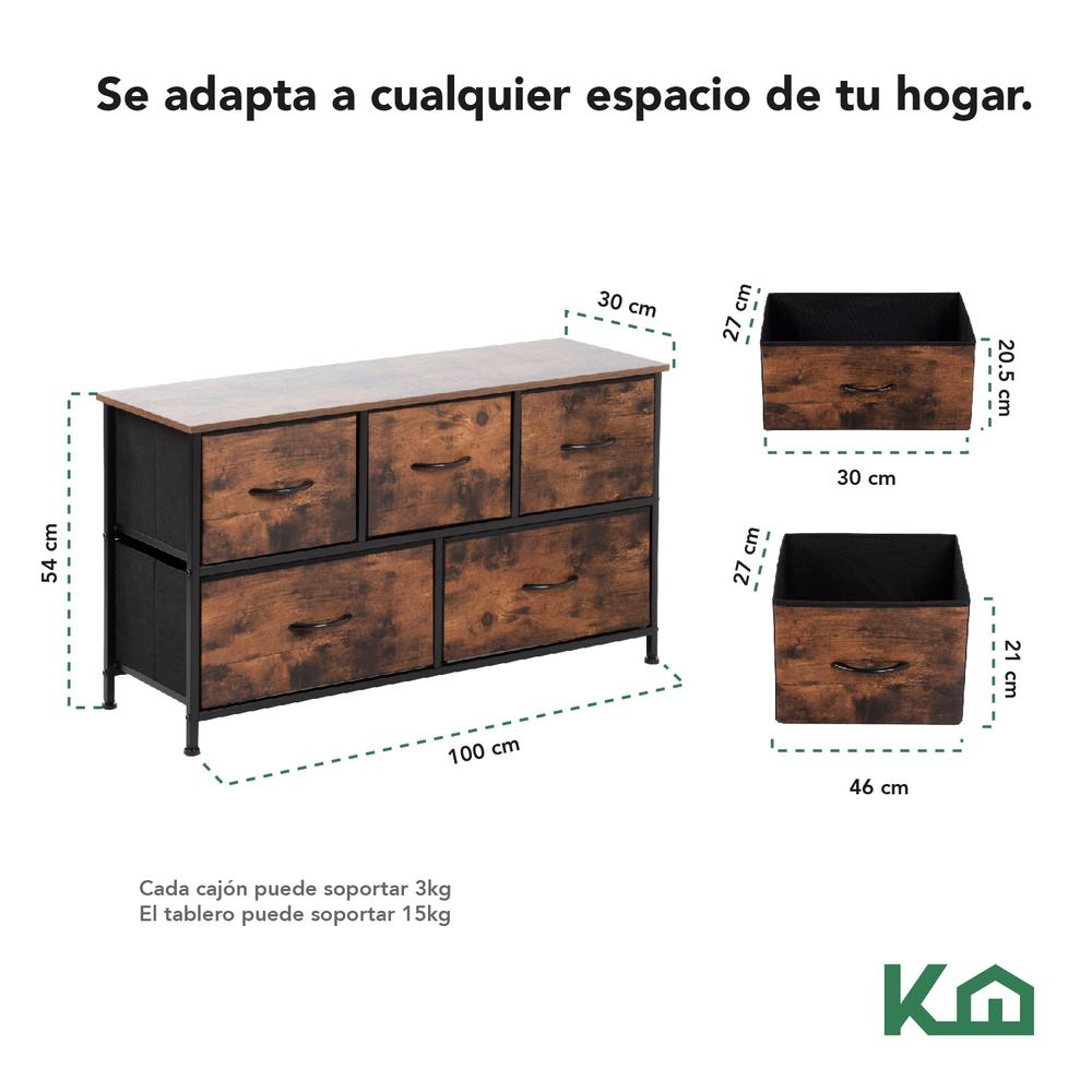 Comoda Cajonera de 5 Cajones Mueble Organizador Tela Madera