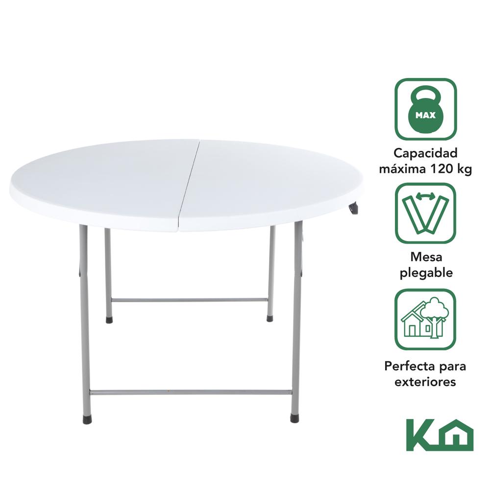 Mesa Redonda Comedor Plegable Portatil Evento 122 cm Blanca