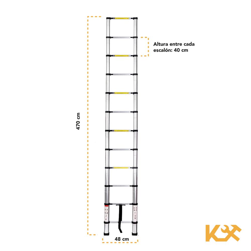 Escalera Telescópica De Aluminio Plegable 5 M 12 Escalones