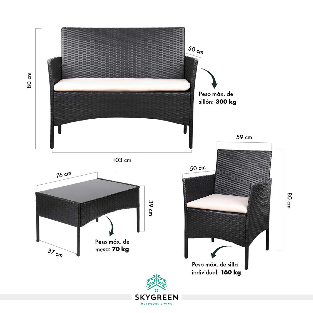 Sala Para Jardin Rattan Juego Sillas Mesa De Exterior 4 Pzas