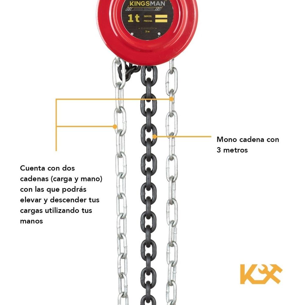 Polipasto Garrucha 1 T con Cadena de 3 m Grosor 6 mm 300480 Kingsman