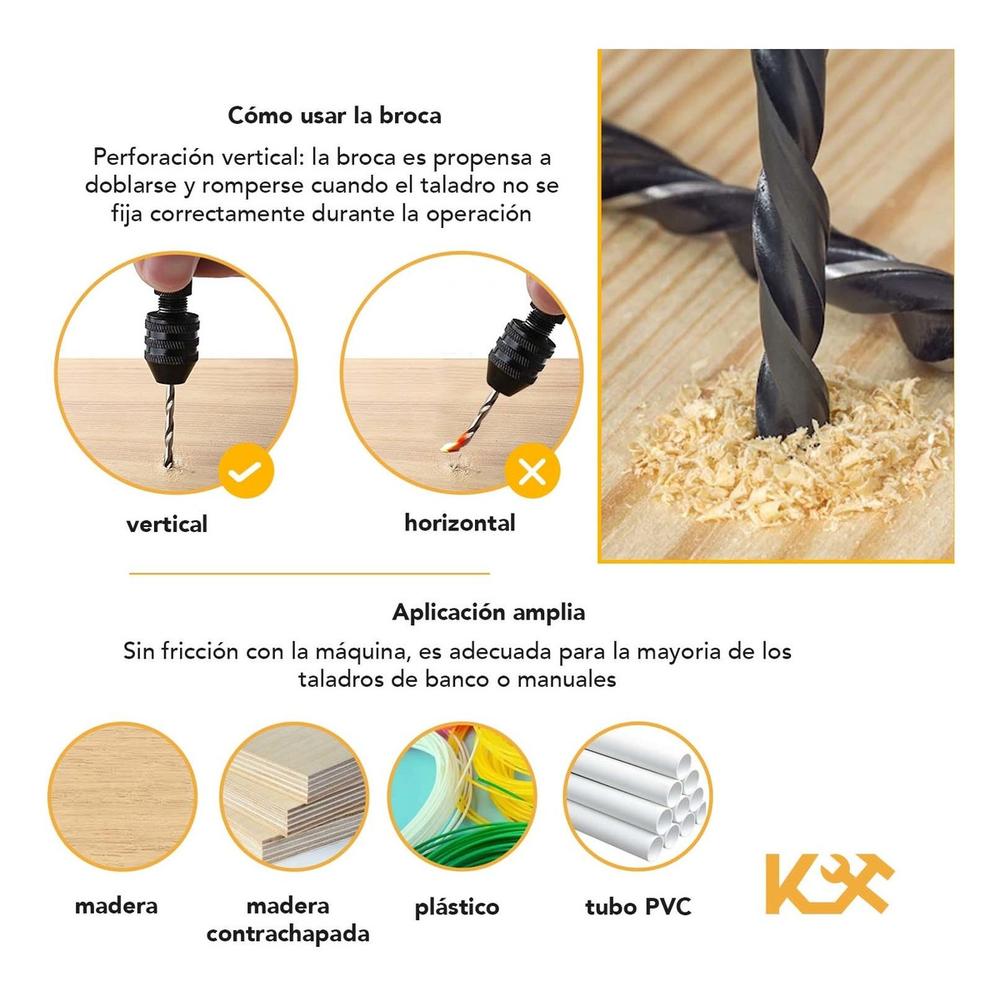 Broca Madera Con Avellanador Juego de 7 Pzs 1/8 a 3/8