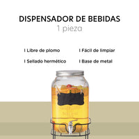 Thumbnail for Dispensador Bebidas 8 Litros Mason Jar Vitrolero Base Meta