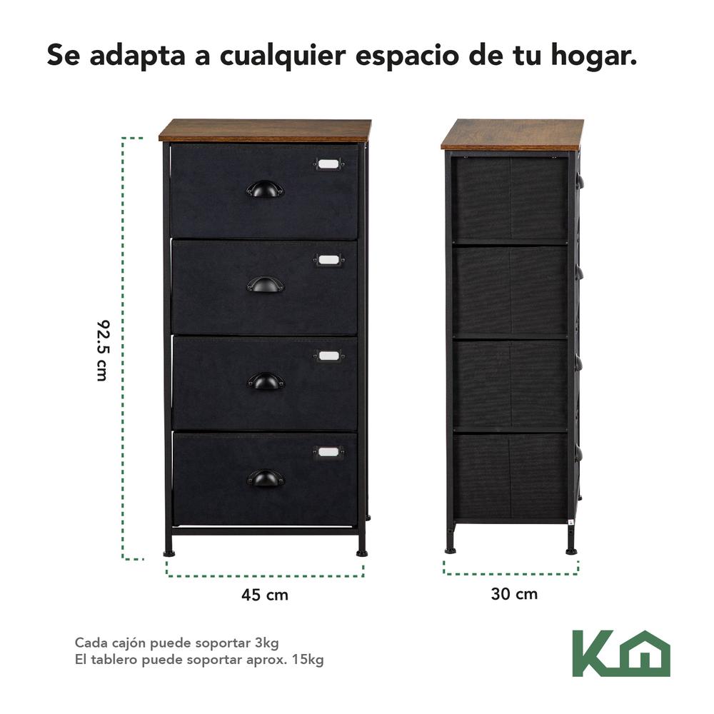 Comoda Cajonera de 4 Cajones Mueble Organizador Tela Madera