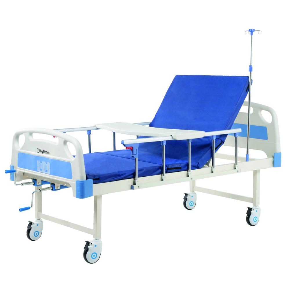 Cama Hospitalaria Manual Con Mesa Colchon y Portasueros