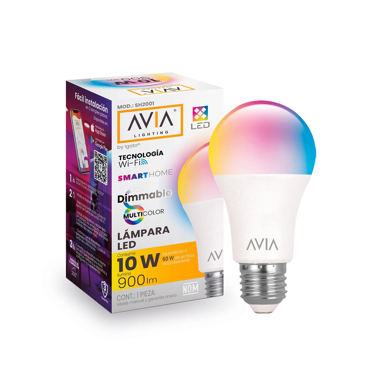 Foco Wifi 10w Smarthome Multicolor A19 100-240V Rgb Avia