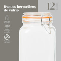 Frasco Hermético De Vidrio Contenedor Tapa Clip 1.5 Litros X 12 piezasCOMBO-CH-39