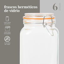 Frasco Hermético De Vidrio Contenedor Tapa Clip 1.5 litros x 6 piezasCOMBO-CH-38