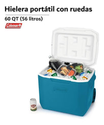 Hielera Coleman Con Ruedas Portavasos 60 qt 56 Litros Para 94 Latas2160832