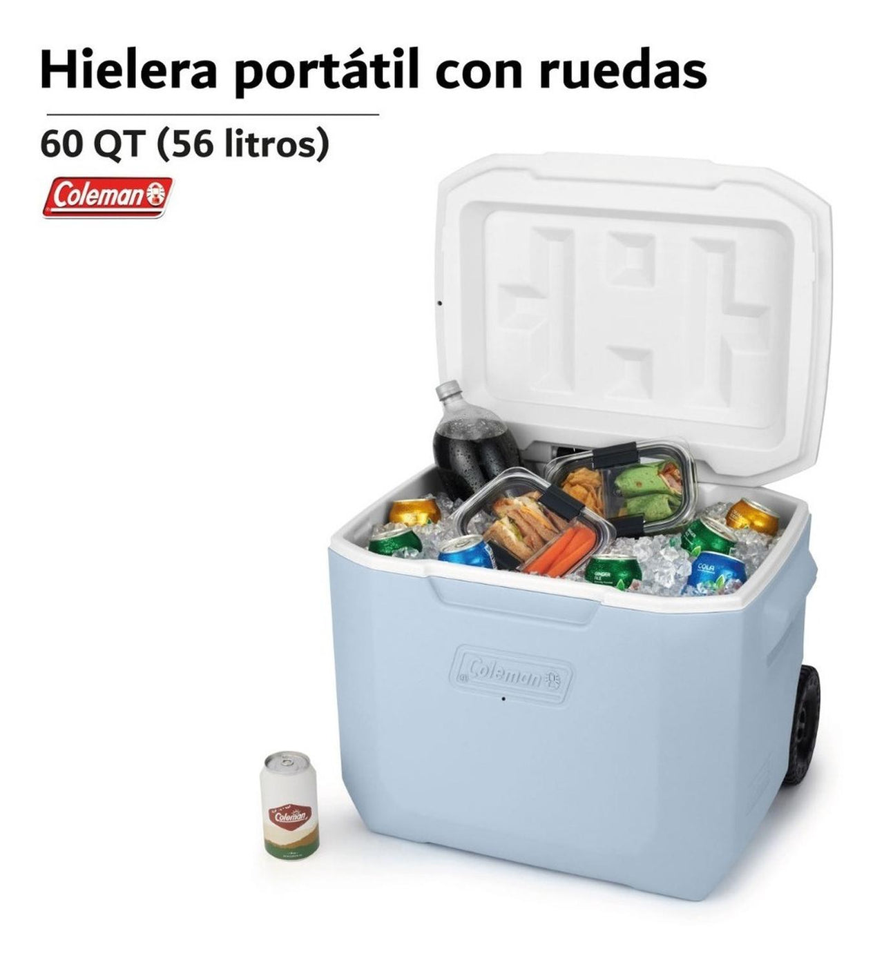 Hielera Coleman Con Ruedas Portavasos 60qt 56l Para 94 Latas