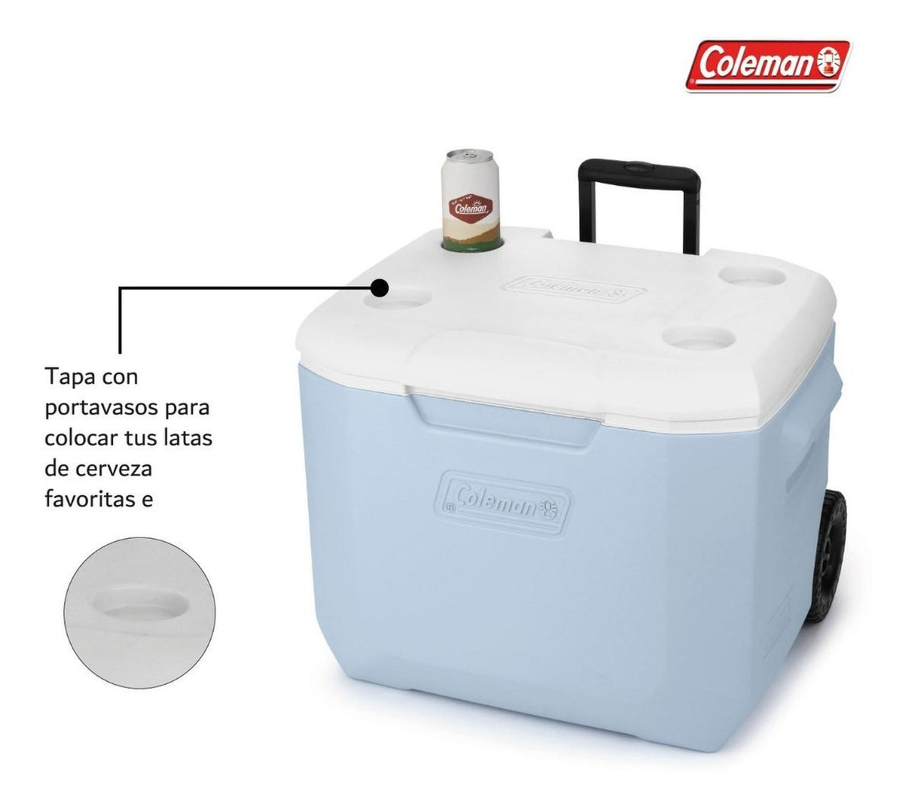 Hielera Coleman Con Ruedas Portavasos 60qt 56l Para 94 Latas