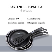 Juego De Sartenes Antiadherente 4 Pzas 20/23/26cm + EspátulaCOLORSTEEL5R