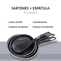 Juego De Sartenes Antiadherente 4 Pzas 20/23/26cm + EspátulaCOLORSTEEL5R