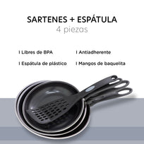 Juego De Sartenes Antiadherente 4 Pzas 20/23/26cm + EspátulaCOLORSTEEL5R