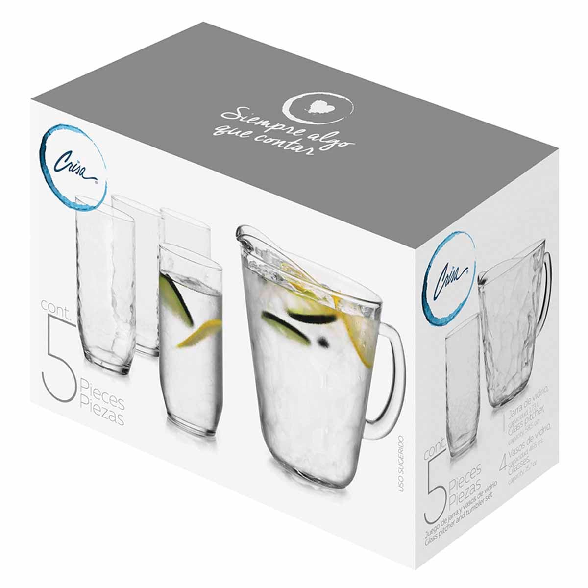 Juego Vasos 4 Pzas + Jarra Vidrio Alaska 5 Pzs Cocina Crisa