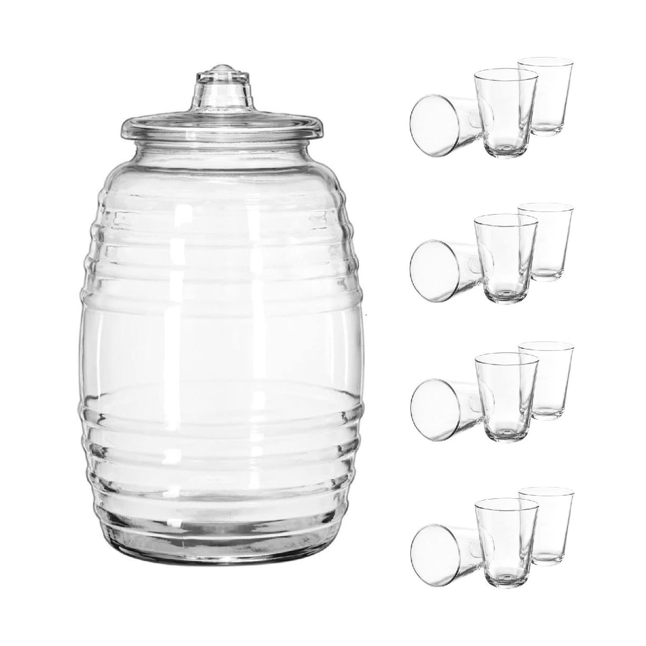 Juego Vitrolero De Vidrio 20 Litros + 12 Vasos Calypso de 392 ml