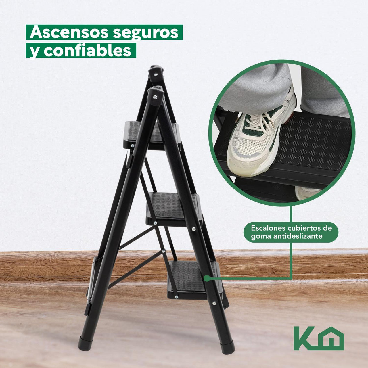 Kit 3 Escaleras Plegables De Acero 2 3 y 4 Peldaños Taburete