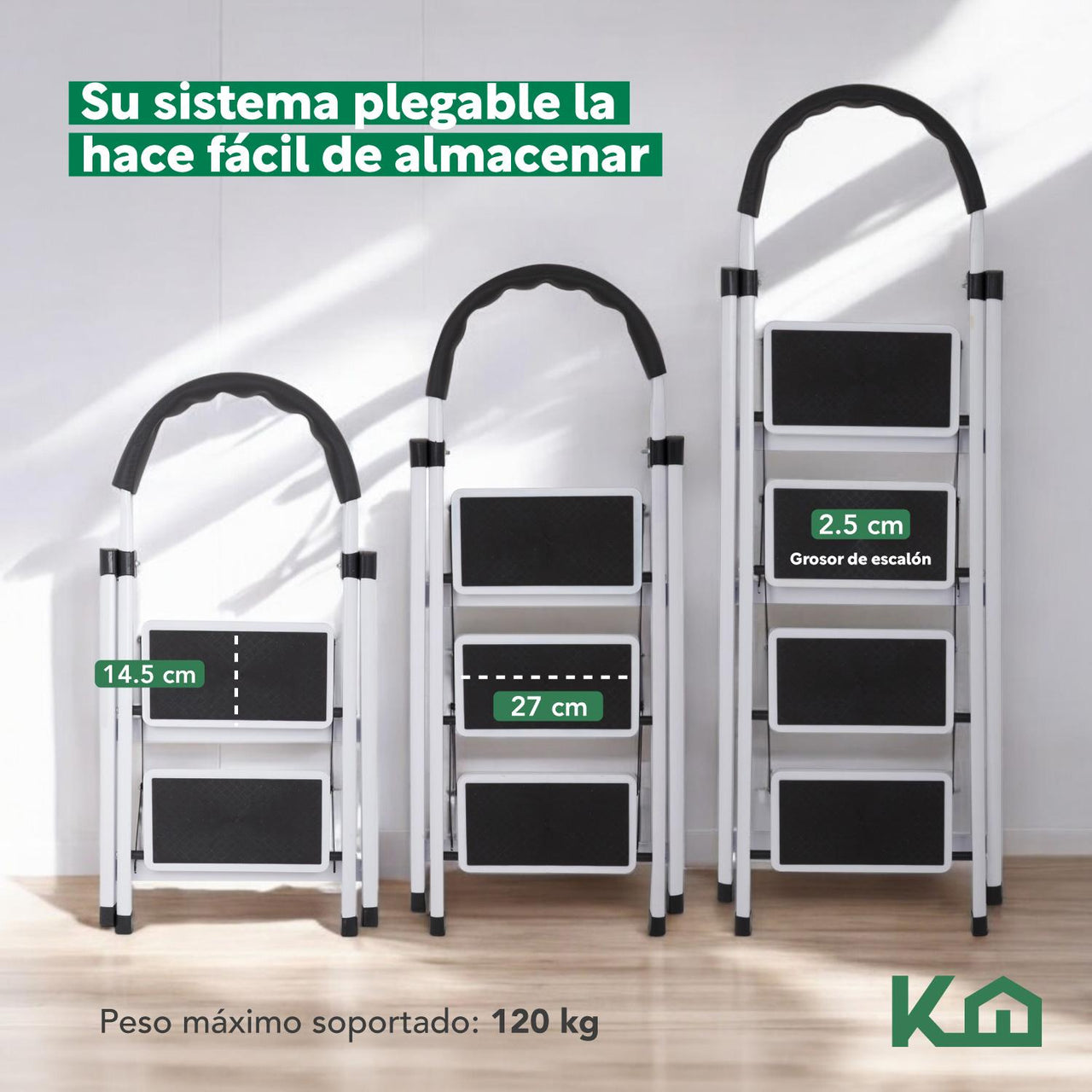 Kit 3 Escaleras Plegables De Acero 2 3 y 4 Peldaños Taburete