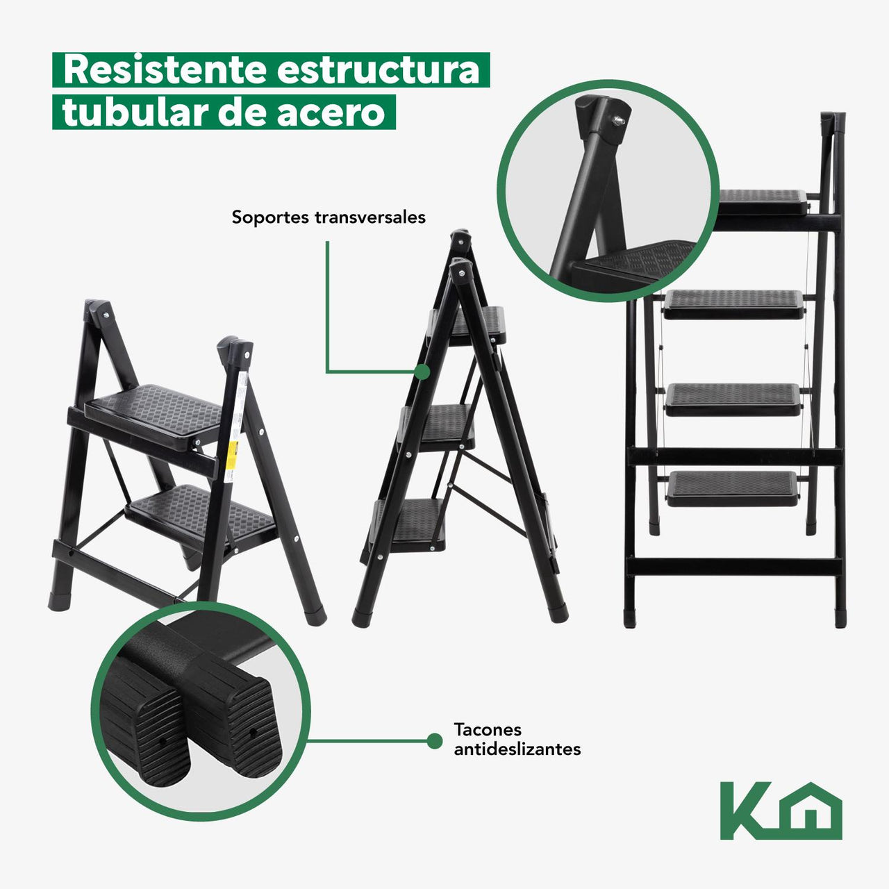 Kit 3 Escaleras Plegables De Acero 2 3 y 4 Peldaños Taburete