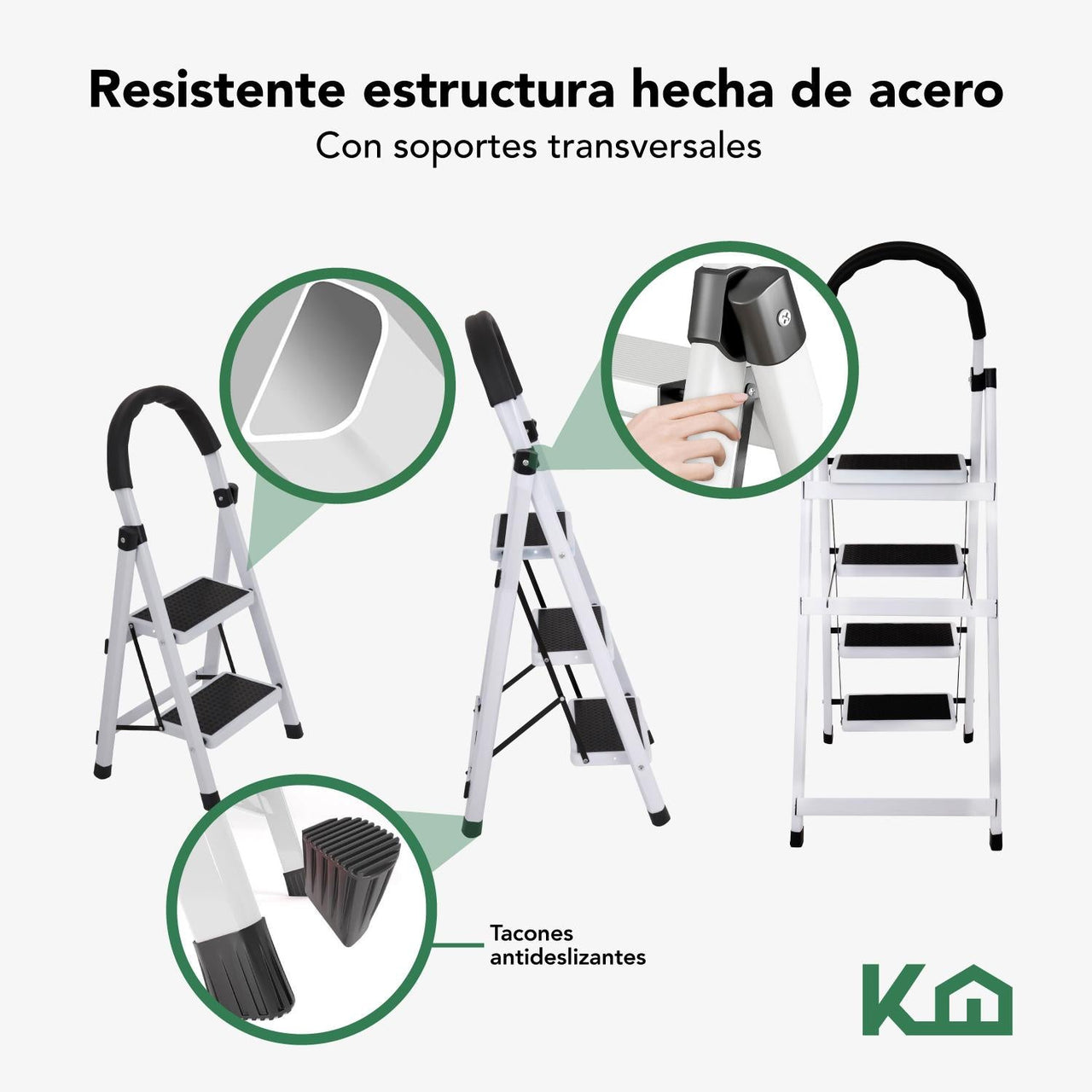 Kit 3 Escaleras Plegables De Acero 2 3 y 4 Peldaños Taburete