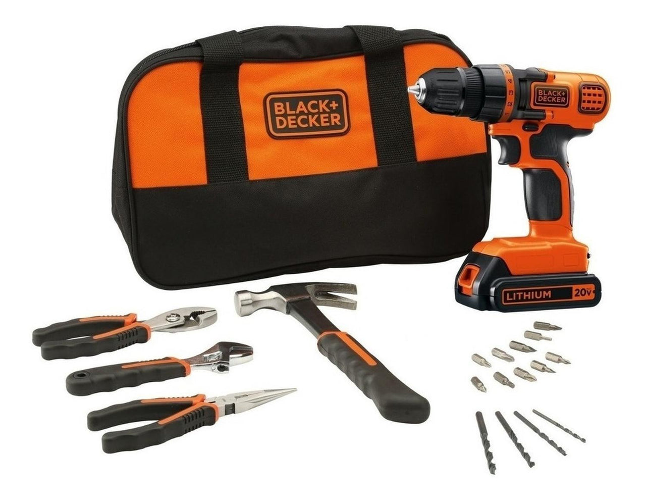 Kit de Taladro Atornillador 20v + Bolsa y 18 Accesorios LD120BH Black And Decker