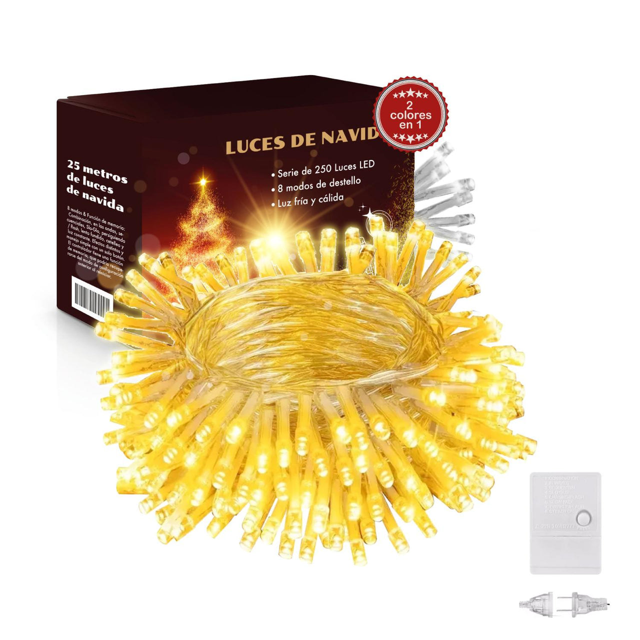 Kit Luces De Navidad 3 Pzs De 25 Mtrs Luz Blanca y Cálida