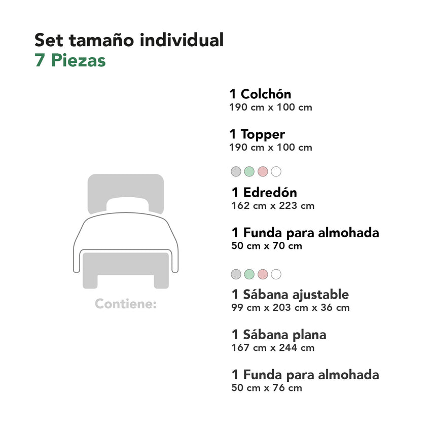 Colchón Individual + Cubrecolchón + Sábanas + Edredón 6 piezas