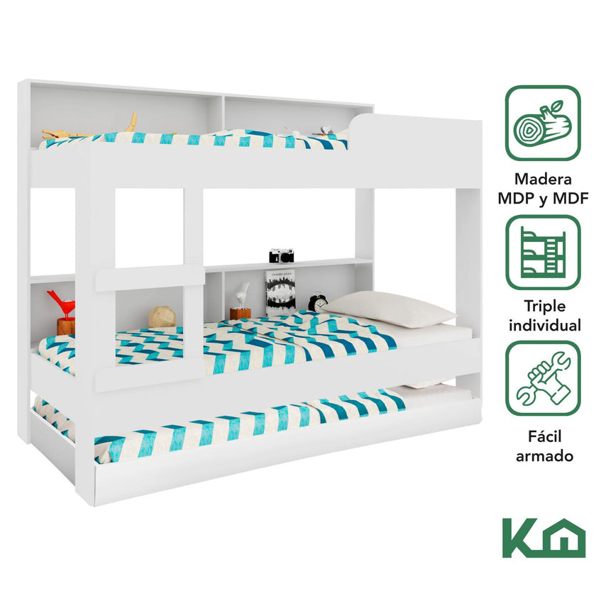 Litera Doble Individual + Cama Base Individual KingsHouseKINGBUNKMIX1