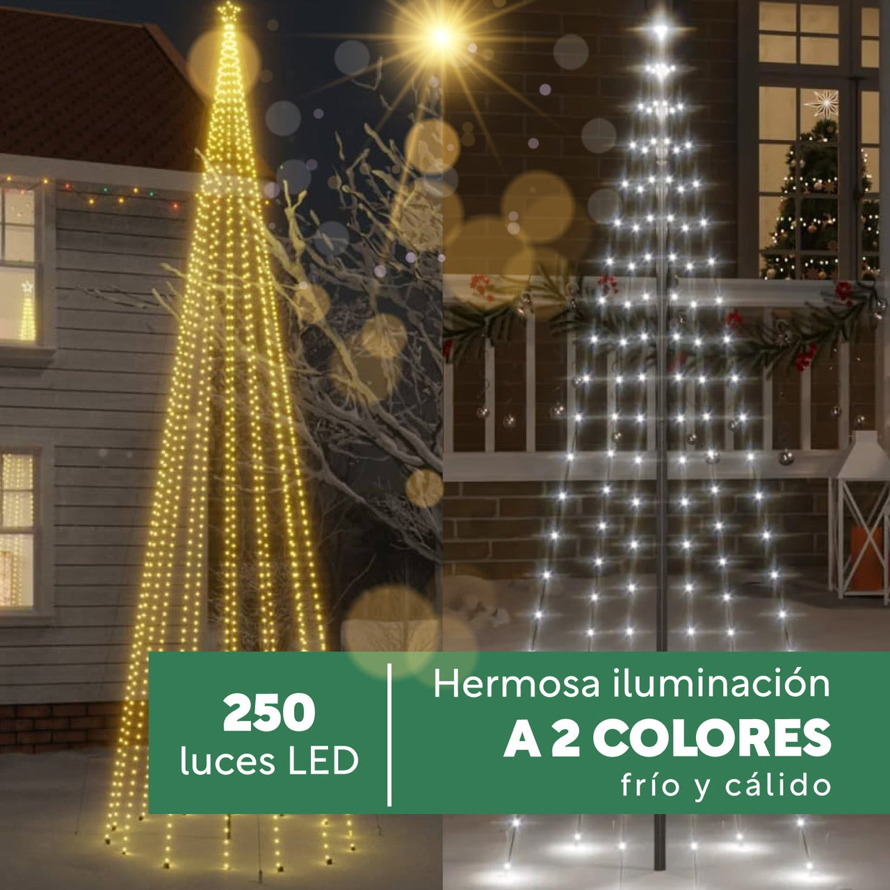 Luces Árbol De Navidad 25 Mtrs 250 Leds Luz Blanco Y Calido