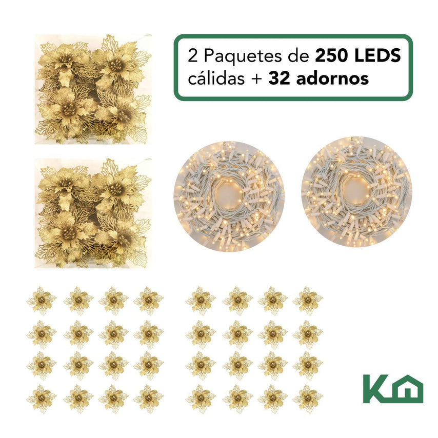 Luces Navidad Serie Navideña 250 Led y Adorno Navideño 32 piezasCOMBO-KH-XMAS43