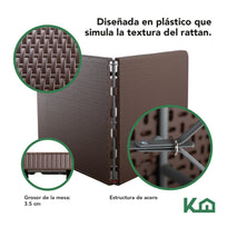 Mesa Plegable Portafolio Plastico Tipo Rattan Portatil 2 piezas color CafeCOMBO-KH-142
