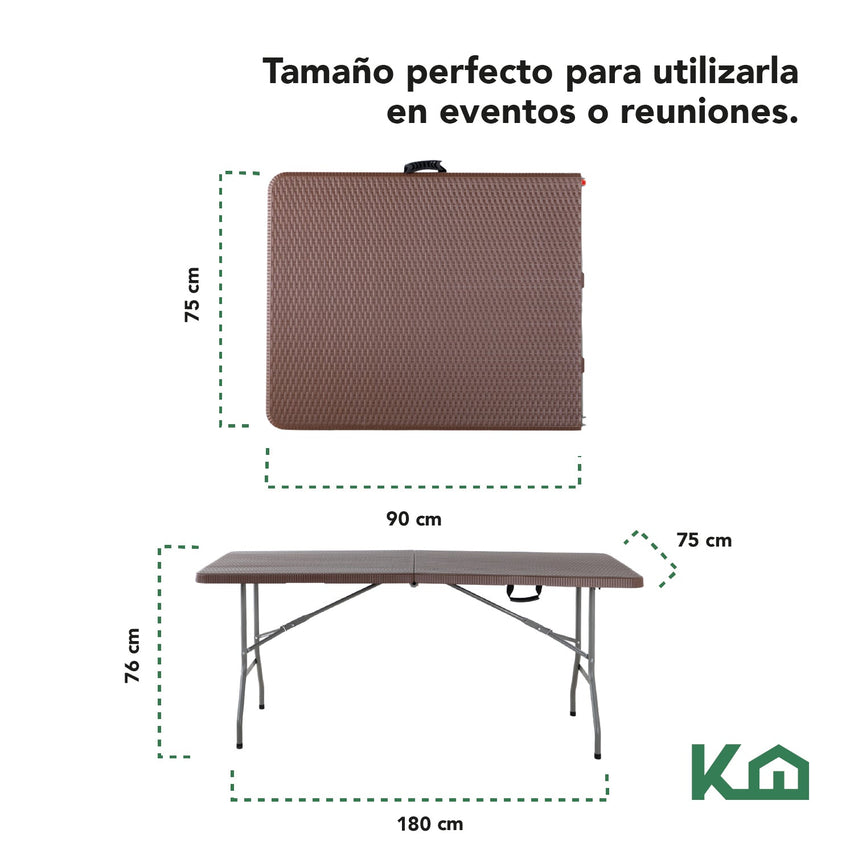 Mesa Plegable Portátil 180cm Portafolio Tipo Rattan Plástico300298