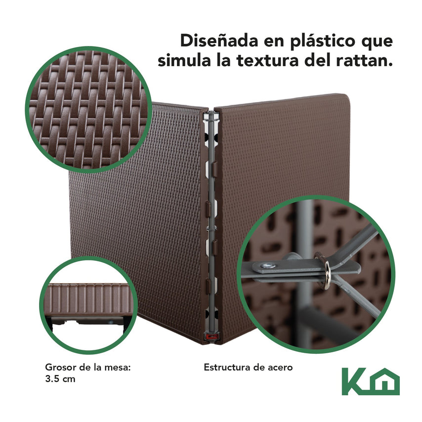 Mesa Plegable Portátil 180cm Portafolio Tipo Rattan Plástico300298