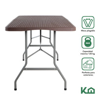 Mesa Plegable Portátil 180cm Portafolio Tipo Rattan Plástico300298